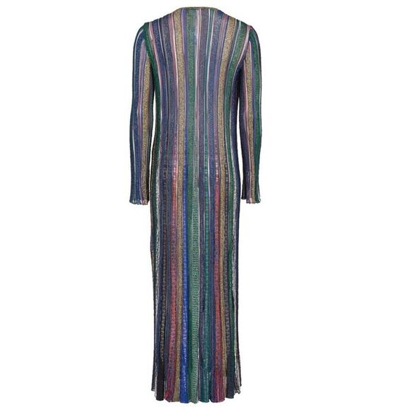 MISSONI Long Cardigan Duster Metallic Sweater IT38 Open Front Striped Italy NEW - Picture 5 of 12